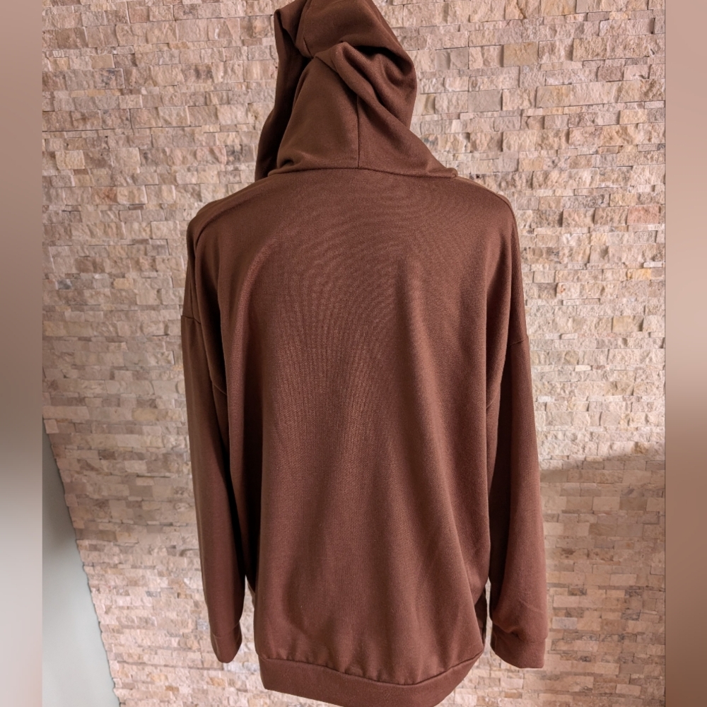 Y2K Frenchie Dark Angel Cherub Graphic Brown Full Zip Streetwear Hoodie Sz M image 9